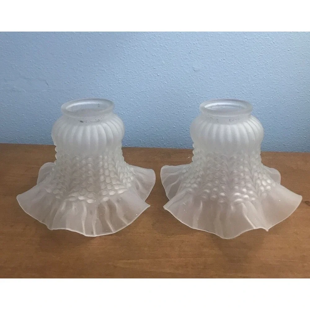 2 Frosted Glass Shade Globe Ruffled Replacement Ceiling Fan Vanity Light Fixture